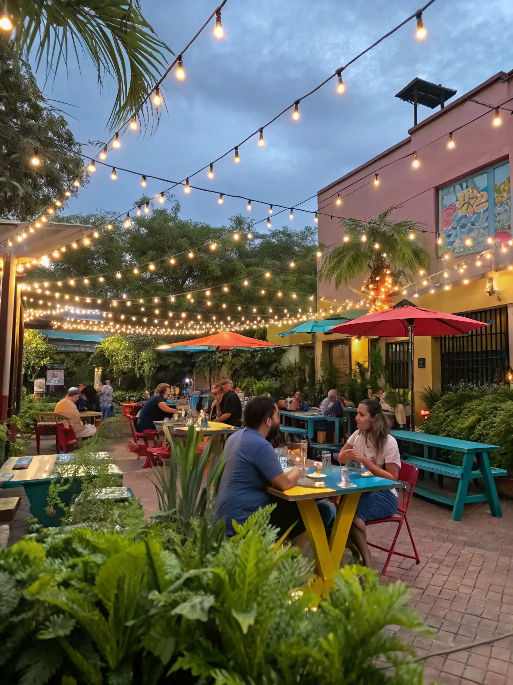 A well-constructed outdoor patio with stone pavers, comfortable seating, and ambient lighting, demonstrating A1Projects' expertise in outdoor living spaces.